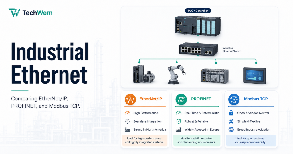 Industrial Ethernet: Comparing EtherNet/IP, PROFINET, and Modbus TCP